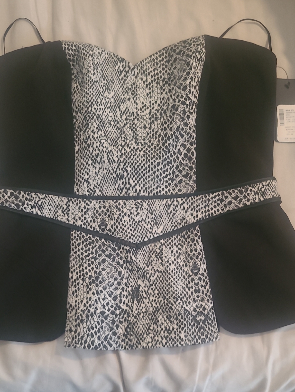 Guess Black and White Snake-Print Bustier Camisole